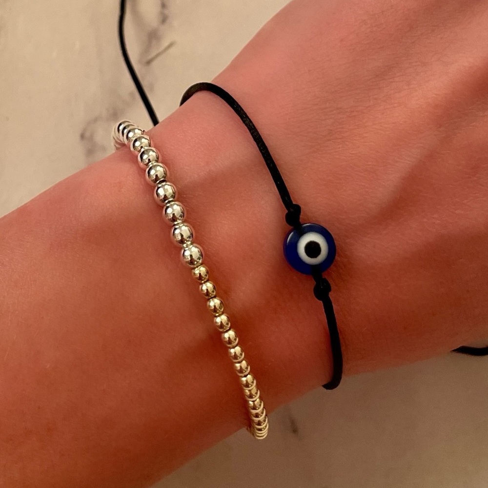 14K gold-filled and sterling silver mixed sized ball beaded stretch bracelet